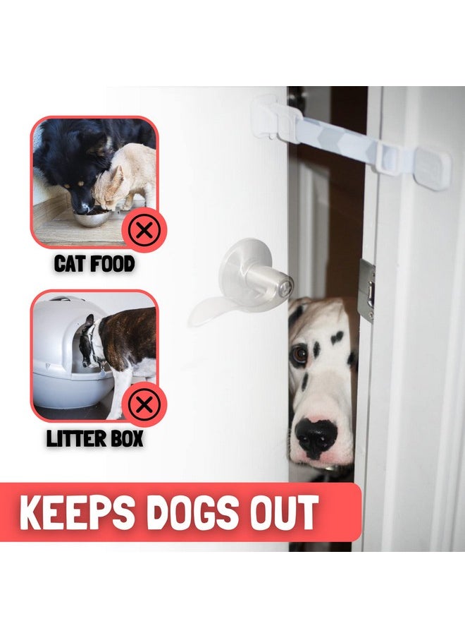 Door Latch For Cats - Grey 2 Pack. Pet Door Holder To Dog Proof Cat Litter Box & Keep Dog Out Of Cat Food. Easier Than Cat Gate Or Interior Cat Door. Adjustable Door Strap For Pets.