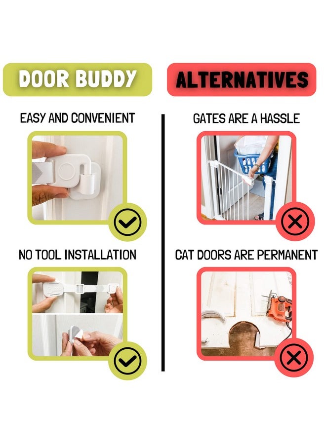Door Latch For Cats - Grey 2 Pack. Pet Door Holder To Dog Proof Cat Litter Box & Keep Dog Out Of Cat Food. Easier Than Cat Gate Or Interior Cat Door. Adjustable Door Strap For Pets.