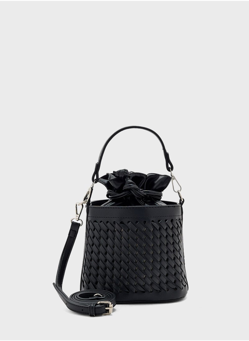 Weave Detail Bucket Crossbody Bag