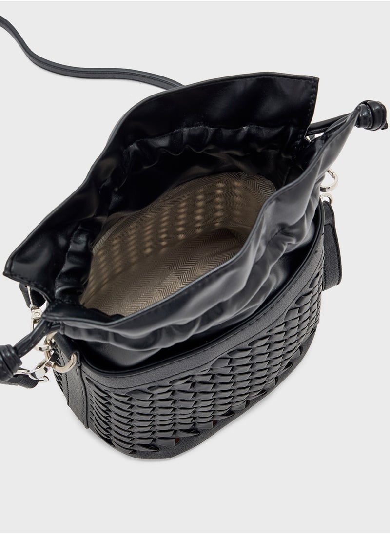 Weave Detail Bucket Crossbody Bag
