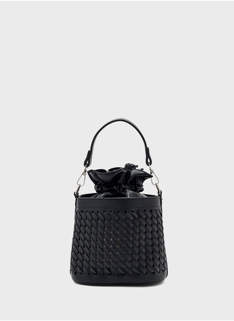 Weave Detail Bucket Crossbody Bag