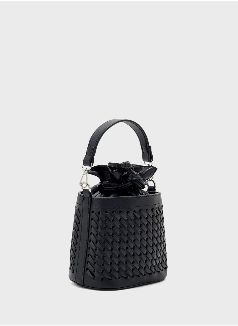 Weave Detail Bucket Crossbody Bag