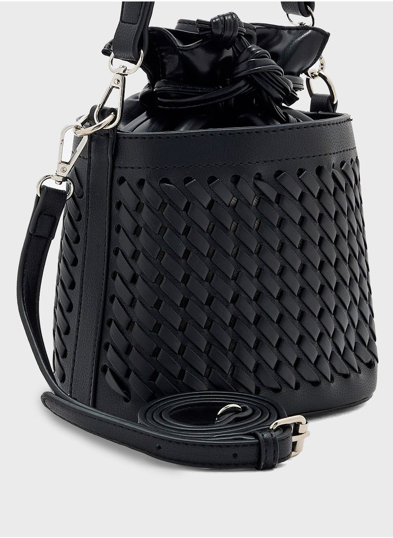 Weave Detail Bucket Crossbody Bag