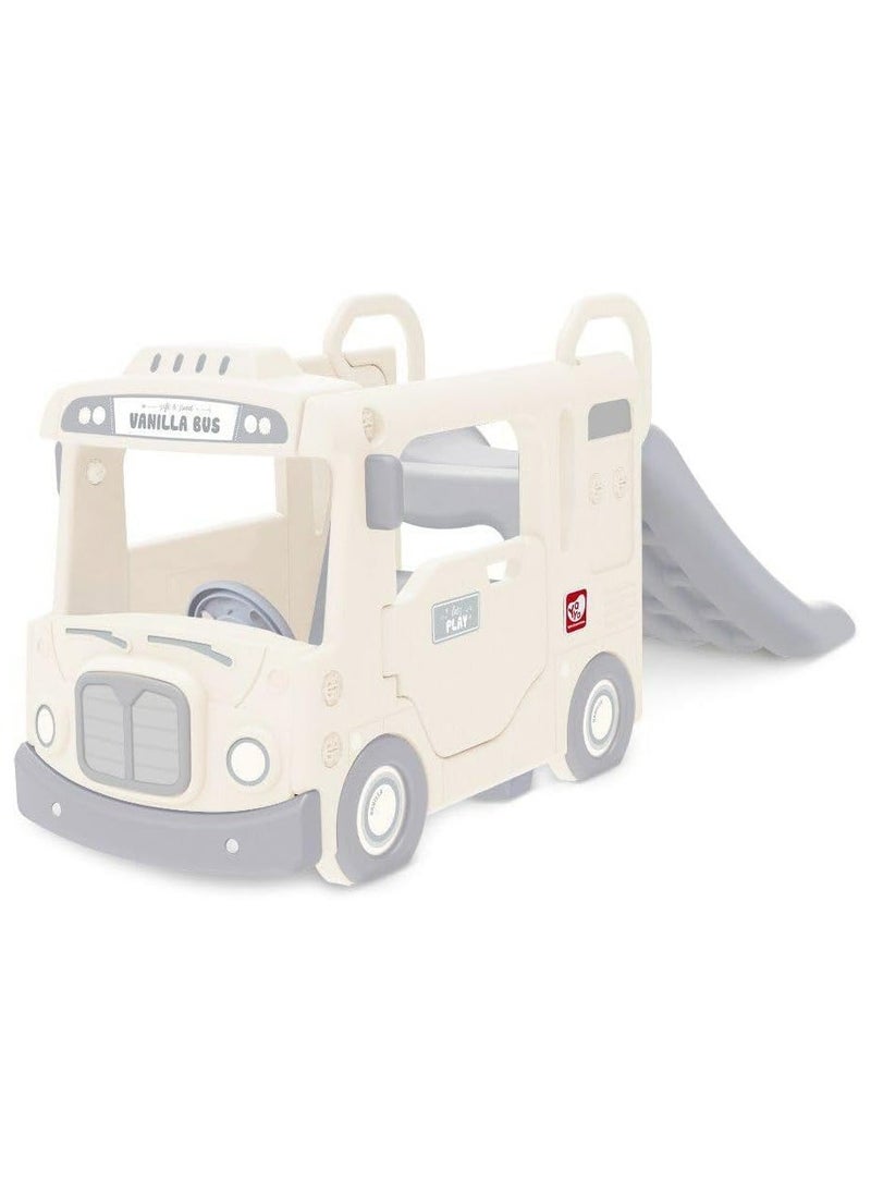 YaYa Y2008 Vanilla Compact Bus Slide for Kids – Indoor & Outdoor Playset for Kids, Safe Play Area, Handrails, Lights & Sounds, Toddler Slide & Playhouse, White