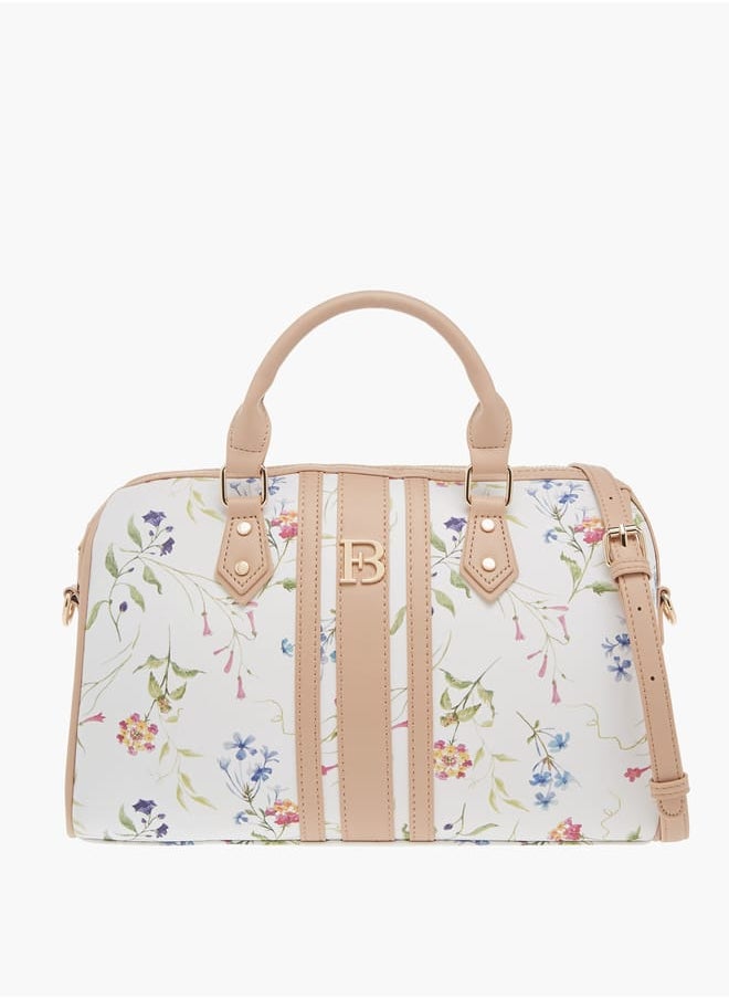 Women Floral Print Tote Bag with Handles and Detachable Strap