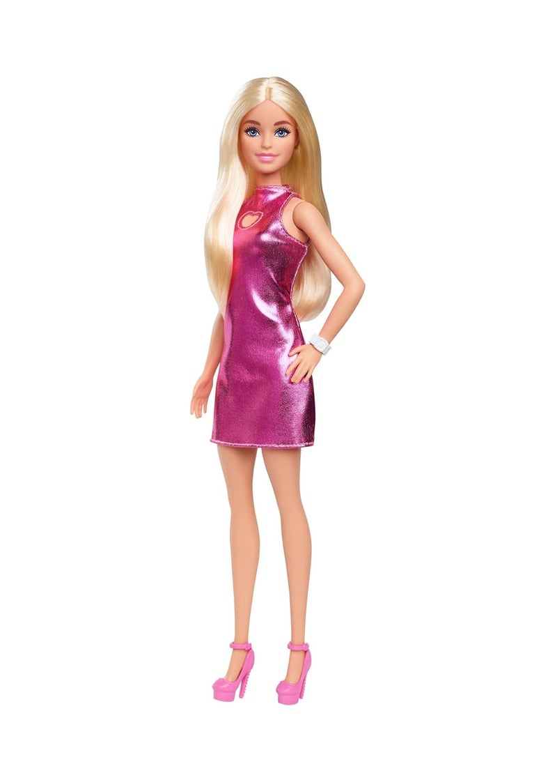 Barbie Fashionista Doll - Metallic Pink Dress With Heart Cut-Out