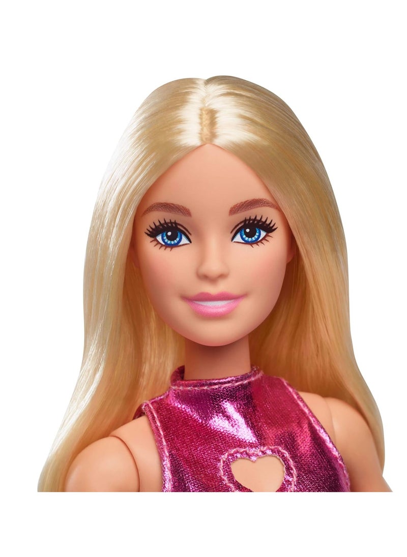 Barbie Fashionista Doll - Metallic Pink Dress With Heart Cut-Out