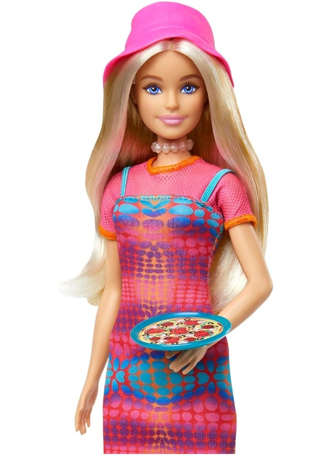 Barbie Pink Passport Italy Doll Set with Clothes & Travel Accessories, Includes Blonde Doll & Food Pieces