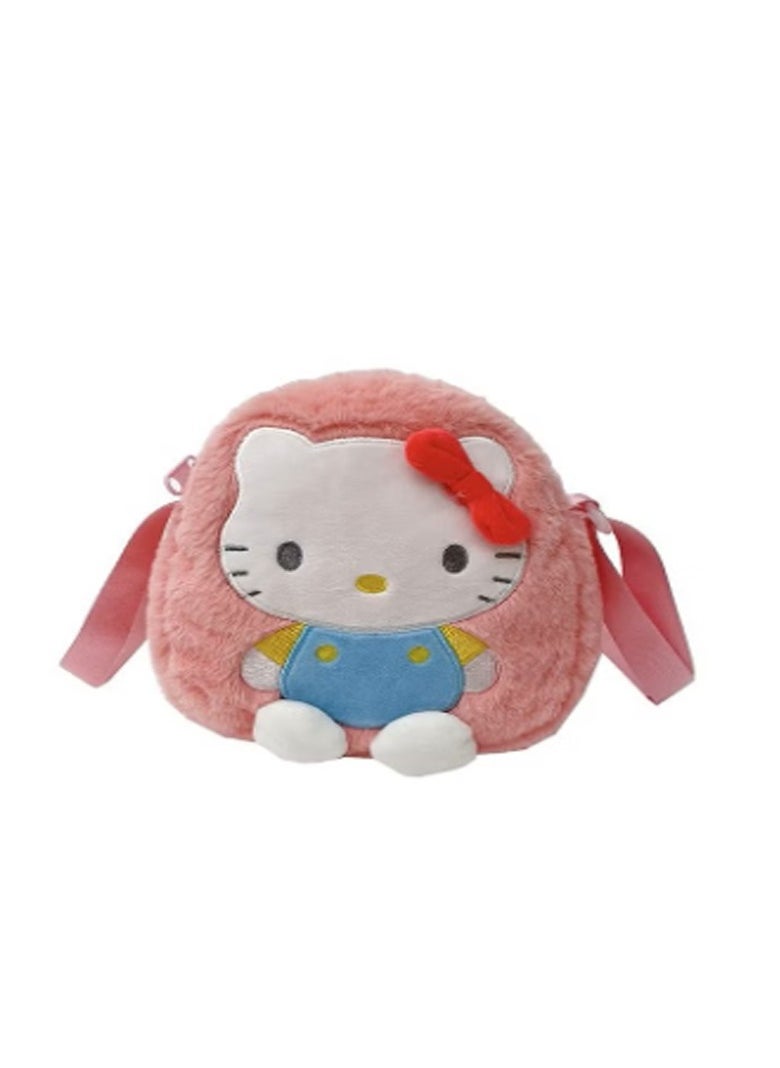 HelloKitty Plush Backpack, Mini Cartoon Double Strap Shoulder Bag, Soft Fluffy Casual Backpack for child