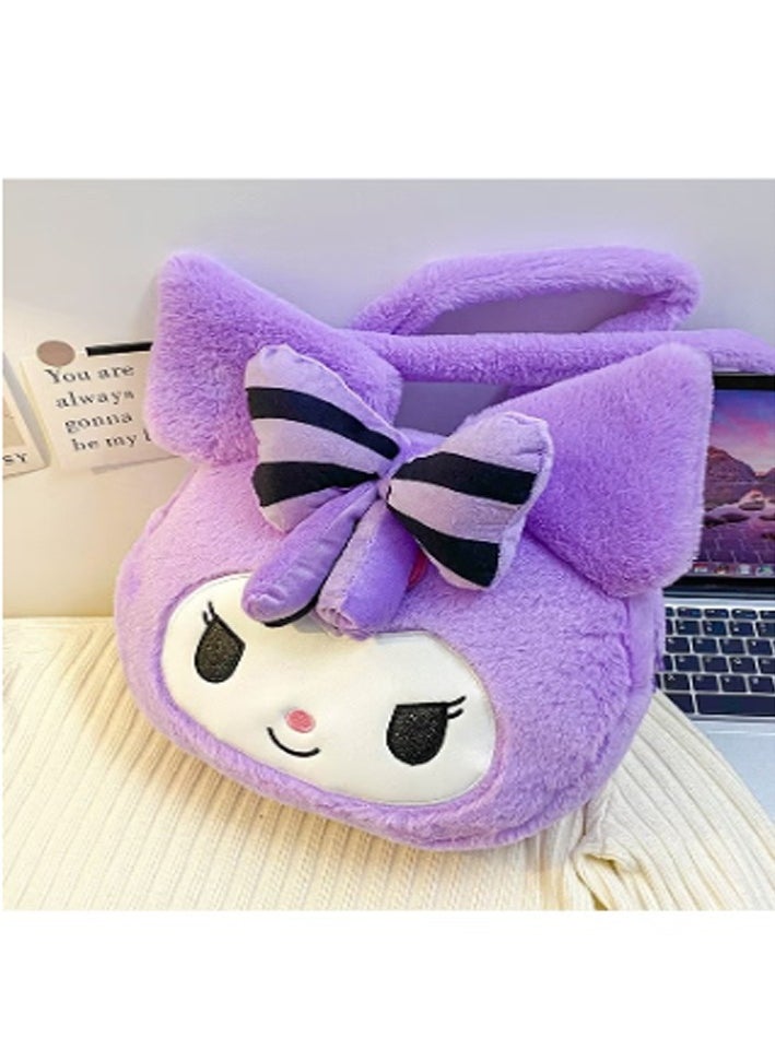 Purple Bow Kuromi Plush Bag Large Capacity Shoulder Bag Versatile Underarm Bag Handbag