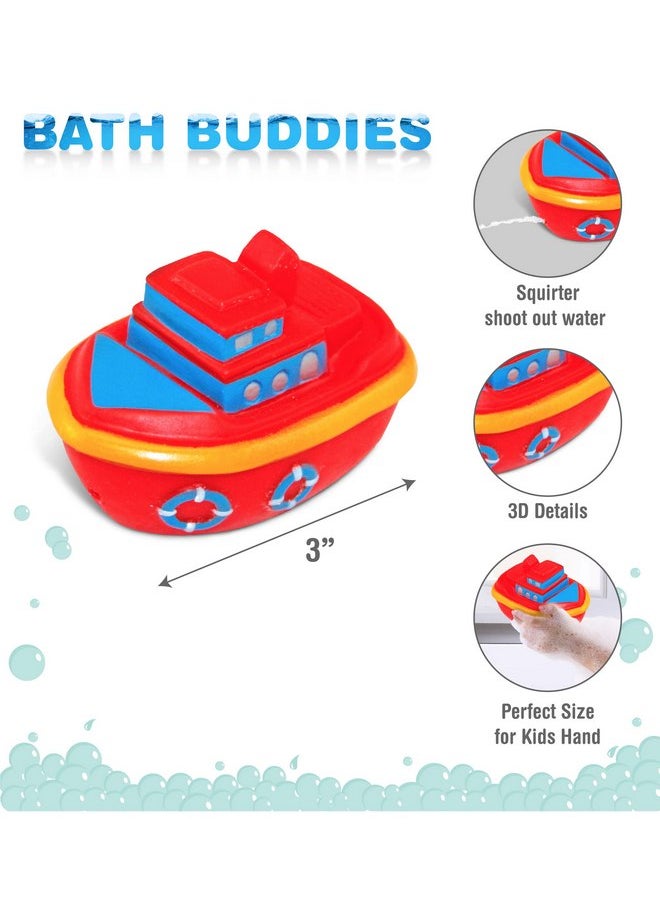 DolliBu Ship Bath Buddy Squirter - Floating Orange Ship Rubber Bath Toy, Fun Water Squirting Bathtime Play For Toddlers, Cute and Soft Watercrafts Toy For The Bathtub, Beach and Pool for Boys & Girls