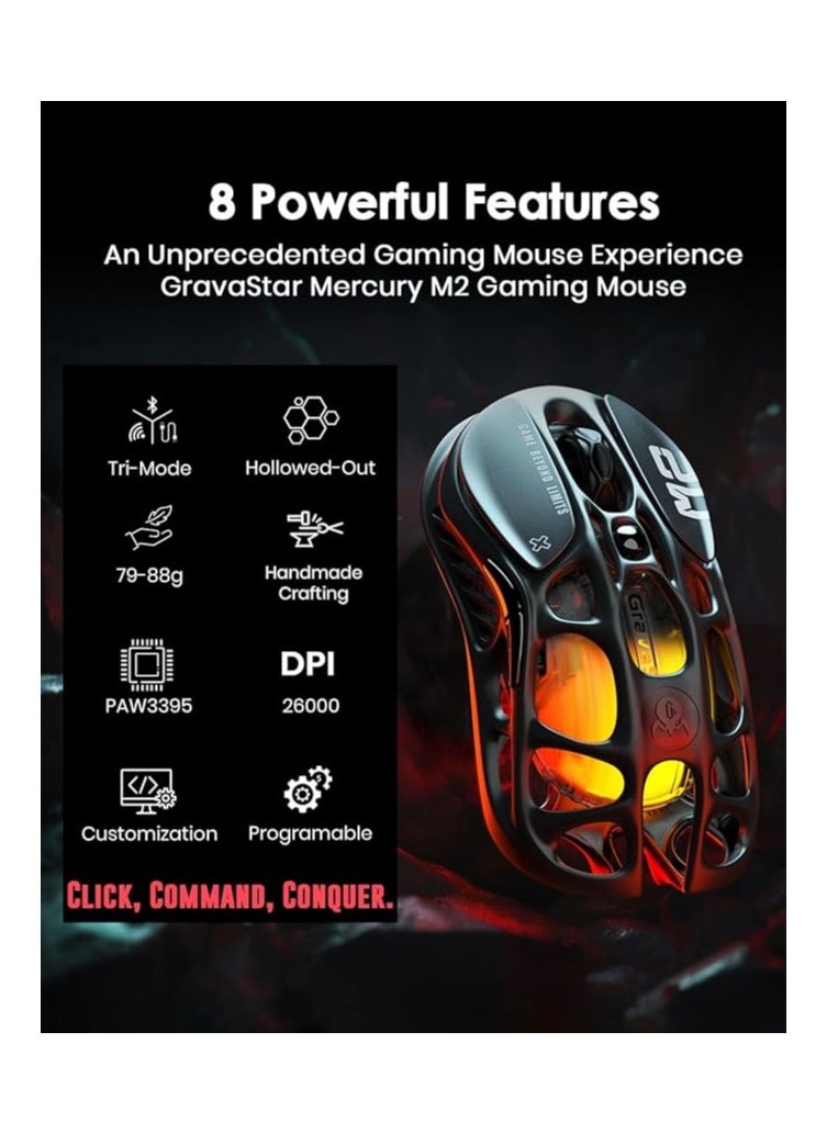 Mercury M2 Gaming Mouse - MMO Computer Gaming Mouse with 26,000 dpi Optical Sensor - 78g Lightweight Hollow Design - 5 Programmable Buttons - 5 RGB Modes - Stealth Black