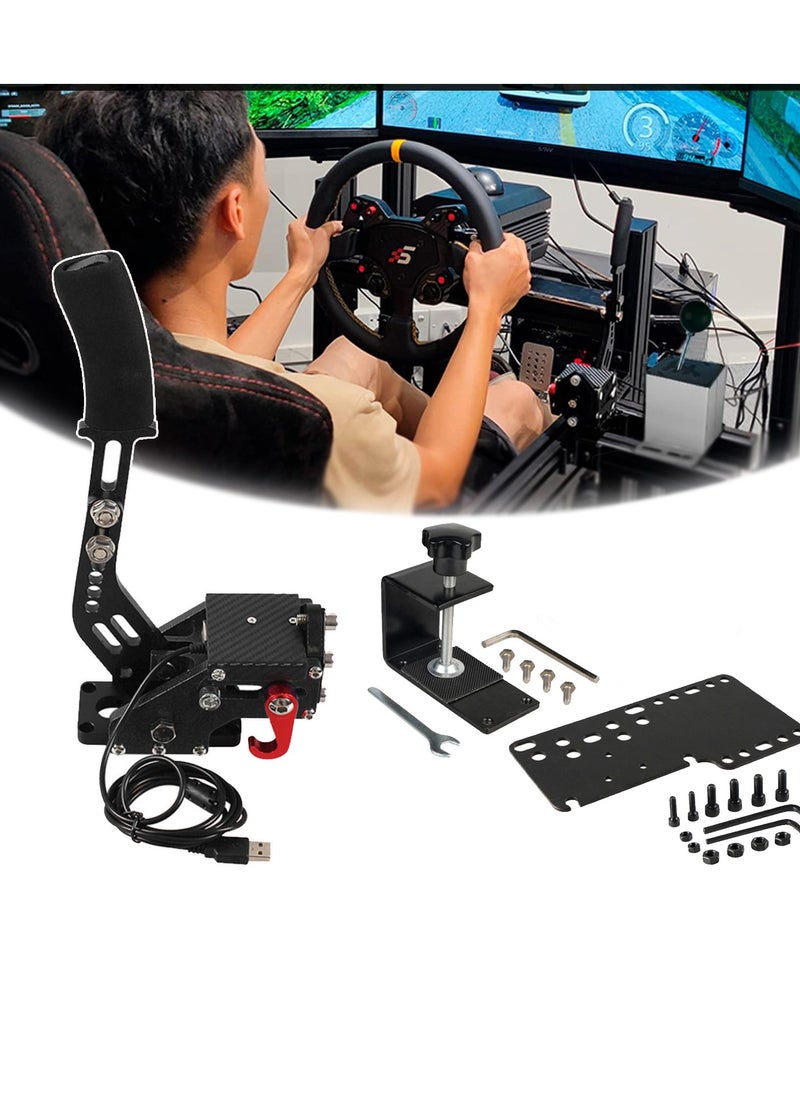 64Bit PC USB Handbrake, Upgrade SIM Racing Games Handbrake for LO GITECH G25 G27 G29 T500 T300 THRUST MASTER FANATECOSW DIRT RALLY, 2M Nylon CableReinforced SpringBlack+Clamp