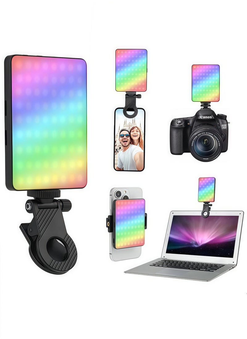 Magnetic Photography Light Clip on Phone LaptopVideo Light Portable LED Camera Fill Light Panel Pocket LED Phone Light Dimmable 12 Lighting Effects Rechargeable LED Lighting for Video Conference TikTok Youtube