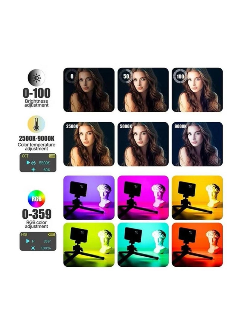 W140 RGB Video Light, Portable LED Camera Light Panel 0-360 Full Color, CRI95+ 2500K-9000K Dimmable 20 Lighting Effects, 3100mAH Rechargeable LED Lighting for Photography, Video Conference, TikTok