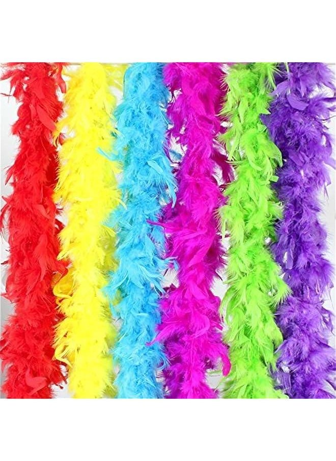 6pcs 6.6ft Colorful Feather Boas for Women Girls Costume Dress Up Party Bulk Decoration