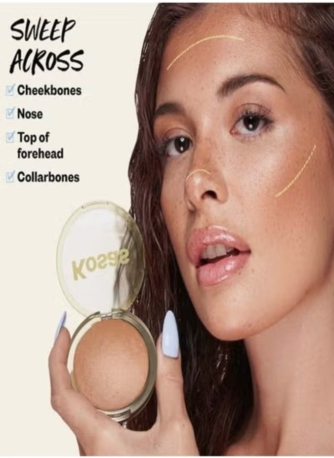 Kosas The Sun Show Glowy Warmth Talc-Free Baked Bronzer, Paradise - Medium Deep Bronze 6g - Radiant, Natural Glow