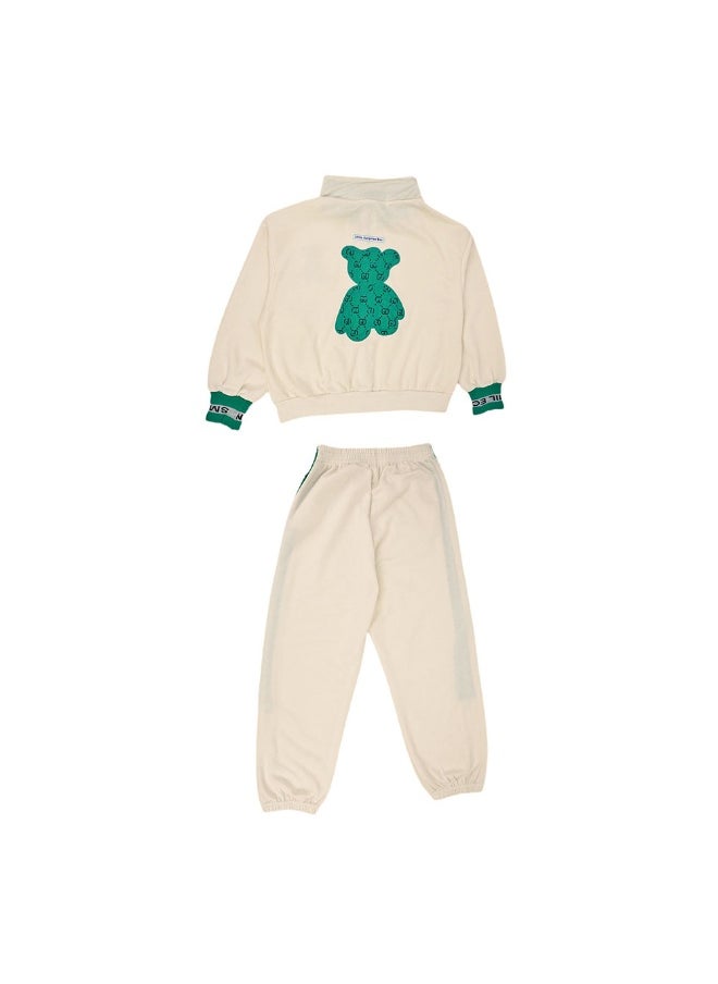 Casual Green Teddy & Cream 2Pcs Track Suit Set For Kids & Tweens