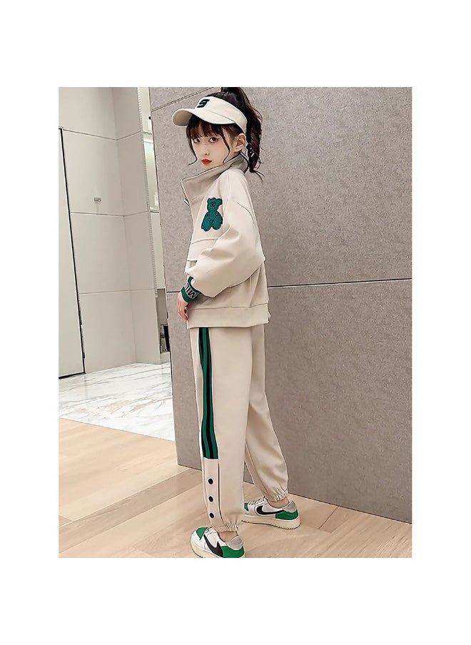 Casual Green Teddy & Cream 2Pcs Track Suit Set For Kids & Tweens