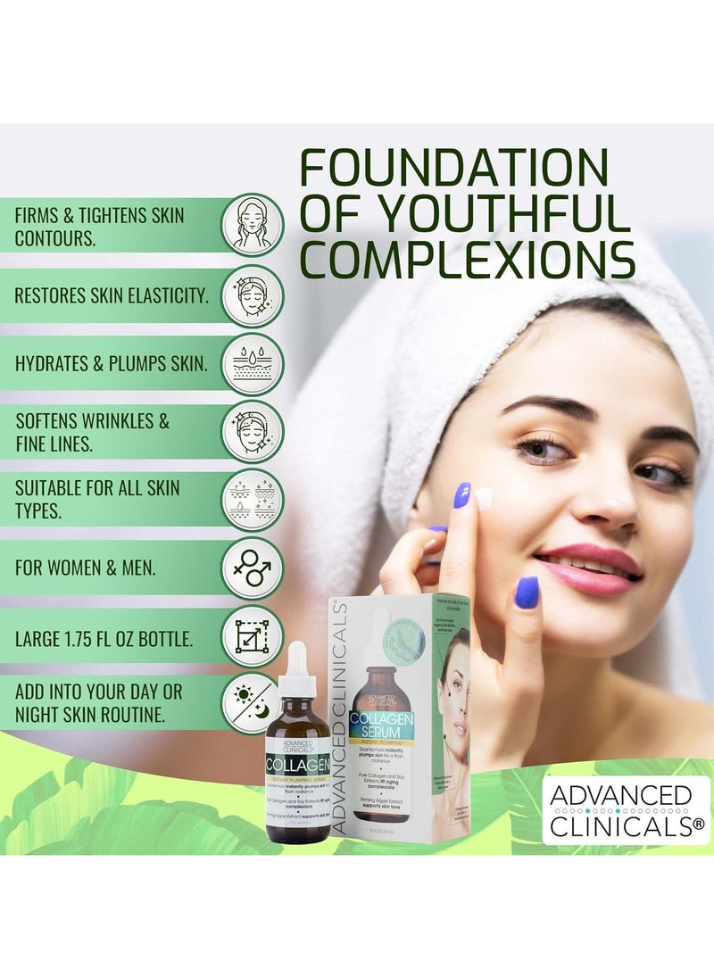 Advanced Clinicals Collagen Anti Aging Face Serum For Skin Tightening, Brightening & Hydrating, 1.75fl. oz(52ml)