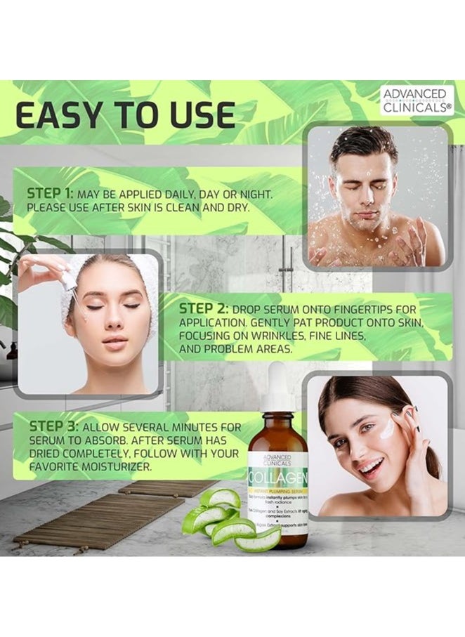 Advanced Clinicals Collagen Anti Aging Face Serum For Skin Tightening, Brightening & Hydrating, 1.75fl. oz(52ml)