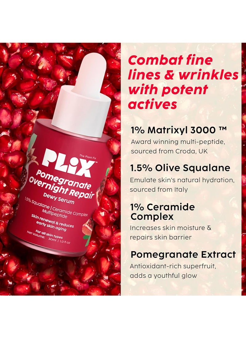 Pomegranate Overnight Repair Dewy Serum (30ml) for Ageless Younger Skin | Reduce Fine Lines & Wrinkles | Collagen Boosting, Hydrating Serum for Women & Men | Anti-ageing