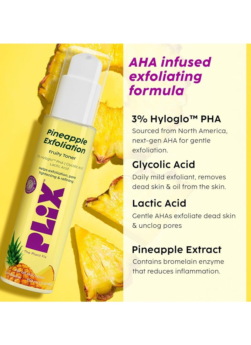 Pineapple PHA 3% Alcohol Free Face Toner (150ml) | Pore Tightening & Mild Exfoliation for Oily, Acne Prone, Sensitive & Normal Skin | Hydrating Face Toner for Glowing Skin