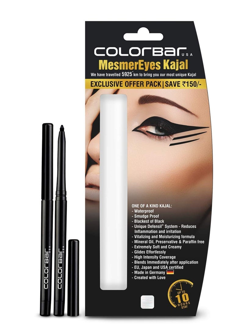 MesmerEyes Kajal Duo Black 070g Pack of 2 Lasts Upto 10 Hours Nourishing Waterproof