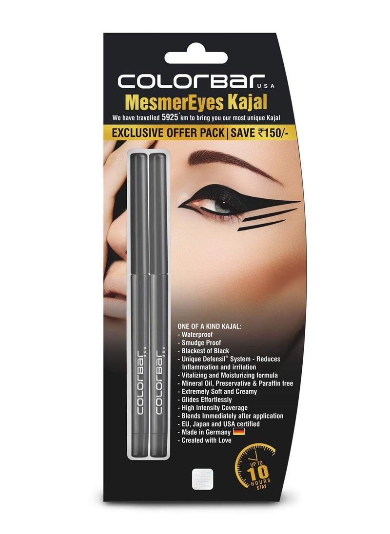 MesmerEyes Kajal Duo Black 070g Pack of 2 Lasts Upto 10 Hours Nourishing Waterproof