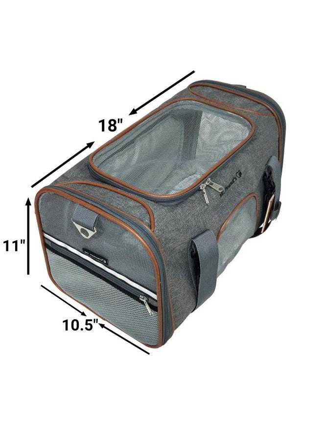 Mr. Peanut's Expandable Airline Approved Soft Sided Pet Carrier, Luxury Travel Tote with Premium Auto Self Locking Zippers, Plush Faux Fleece Bedding with Sturdy Plywood Base, 18LX10.5 (Twilight Gray)