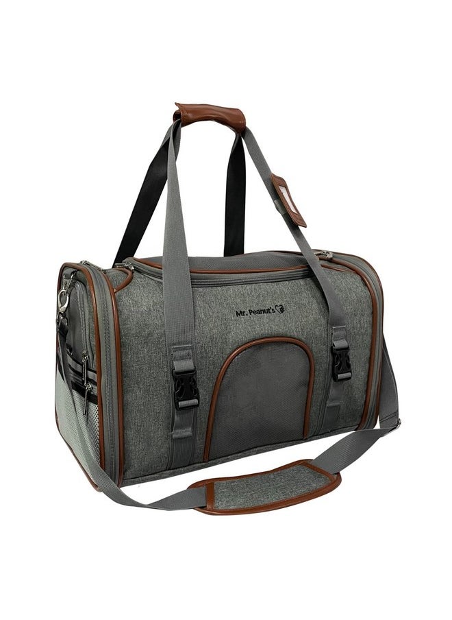 Mr. Peanut's Expandable Airline Approved Soft Sided Pet Carrier, Luxury Travel Tote with Premium Auto Self Locking Zippers, Plush Faux Fleece Bedding with Sturdy Plywood Base, 18LX10.5 (Twilight Gray)