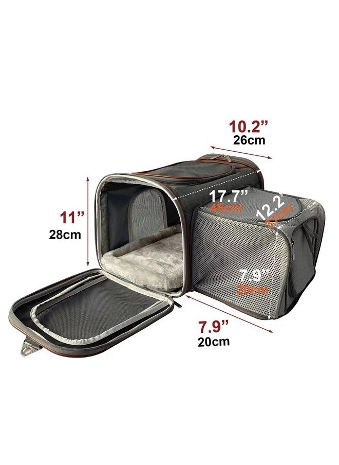 Mr. Peanut's Expandable Airline Approved Soft Sided Pet Carrier, Luxury Travel Tote with Premium Auto Self Locking Zippers, Plush Faux Fleece Bedding with Sturdy Plywood Base, 18LX10.5 (Twilight Gray)
