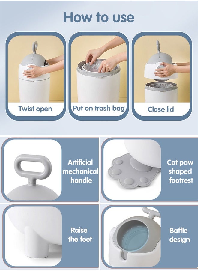 Baby Nappy Bin, Diaper Trash Bin, Diaper Disposal for Home Use, Durable and Odorless, White
