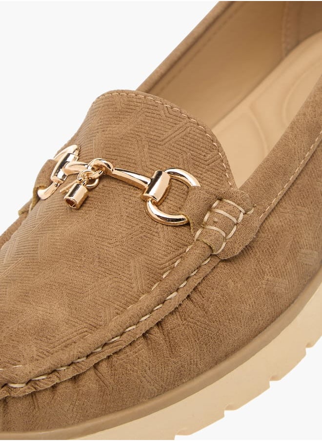 Womens Textured Slip-On Loafers With Metal Accent