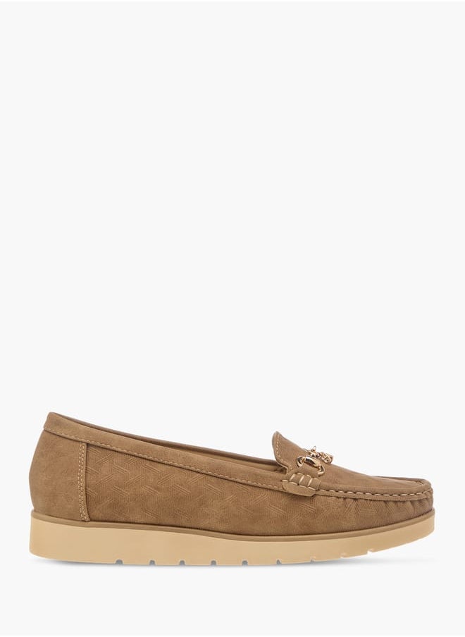 Womens Textured Slip-On Loafers With Metal Accent