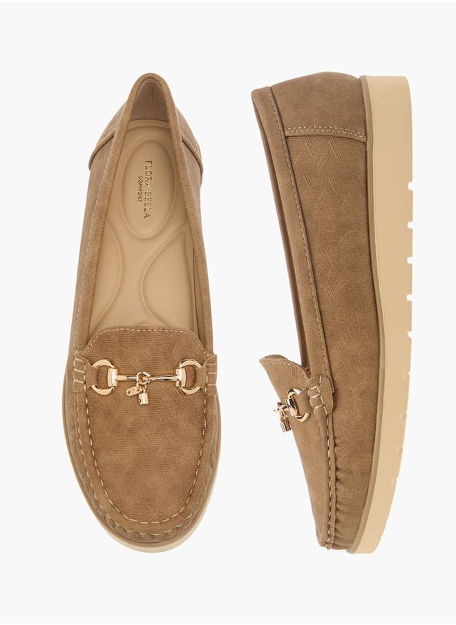 Womens Textured Slip-On Loafers With Metal Accent