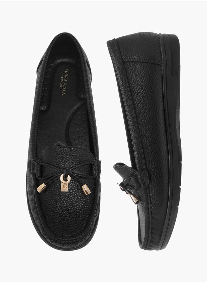 Womens Textured Bow Accent Slip-On Loafers Ramadan Collection