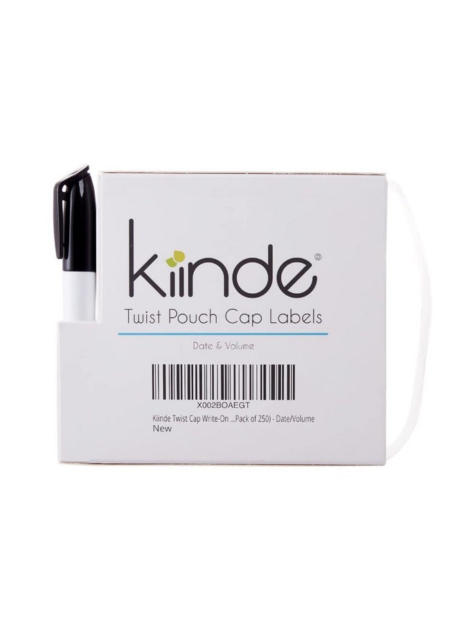 Twist Cap Single-Use Write-On Labels For Breast Milk And Baby Food Storage Pouches (Pack Of 250) - Includes Label Dispenser With Marker And Marker Holder - Date/Volume