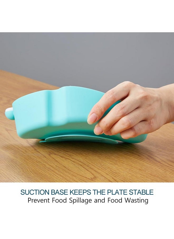 Silicone Suction Plate Baby Feeding Plates With Suction (Blue) - Divided Plates For Kids Non Slip - 100% Food Grade Silicone Toddler Plates Unbreakable Plates Microwave Safe And Dishwasher Safe
