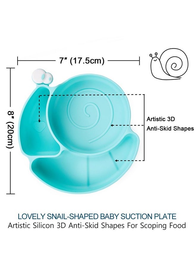 Silicone Suction Plate Baby Feeding Plates With Suction (Blue) - Divided Plates For Kids Non Slip - 100% Food Grade Silicone Toddler Plates Unbreakable Plates Microwave Safe And Dishwasher Safe