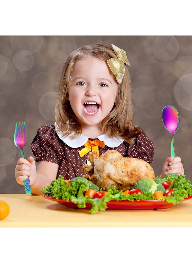 6 Pieces Toddler Utensils Kids Rainbow Silverware Stainless Steel Toddler Forks And Spoons Set, Metal Childrens Safe Flatware Child Cutlery Set, Dishwasher Safe