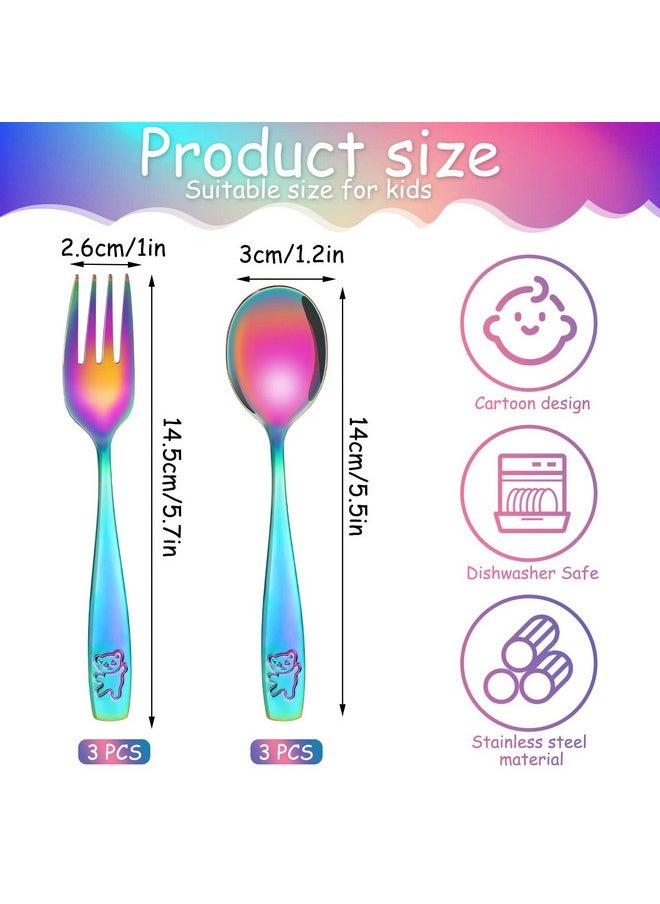 6 Pieces Toddler Utensils Kids Rainbow Silverware Stainless Steel Toddler Forks And Spoons Set, Metal Childrens Safe Flatware Child Cutlery Set, Dishwasher Safe