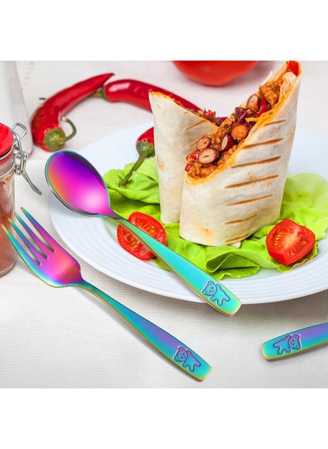 6 Pieces Toddler Utensils Kids Rainbow Silverware Stainless Steel Toddler Forks And Spoons Set, Metal Childrens Safe Flatware Child Cutlery Set, Dishwasher Safe
