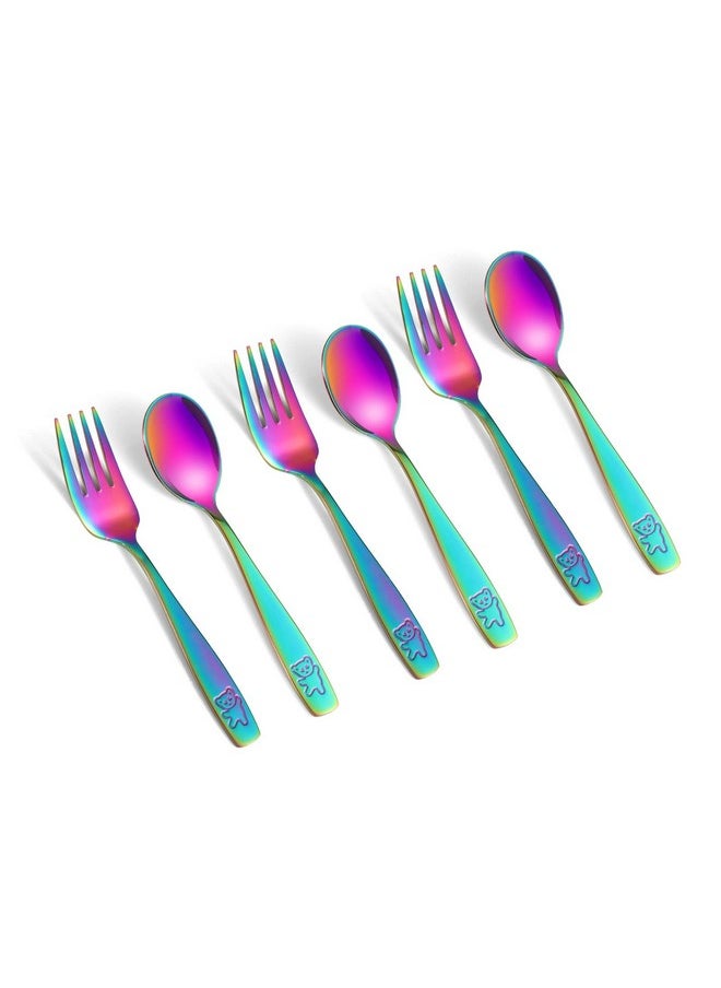 6 Pieces Toddler Utensils Kids Rainbow Silverware Stainless Steel Toddler Forks And Spoons Set, Metal Childrens Safe Flatware Child Cutlery Set, Dishwasher Safe