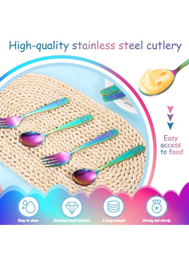 6 Pieces Toddler Utensils Kids Rainbow Silverware Stainless Steel Toddler Forks And Spoons Set, Metal Childrens Safe Flatware Child Cutlery Set, Dishwasher Safe