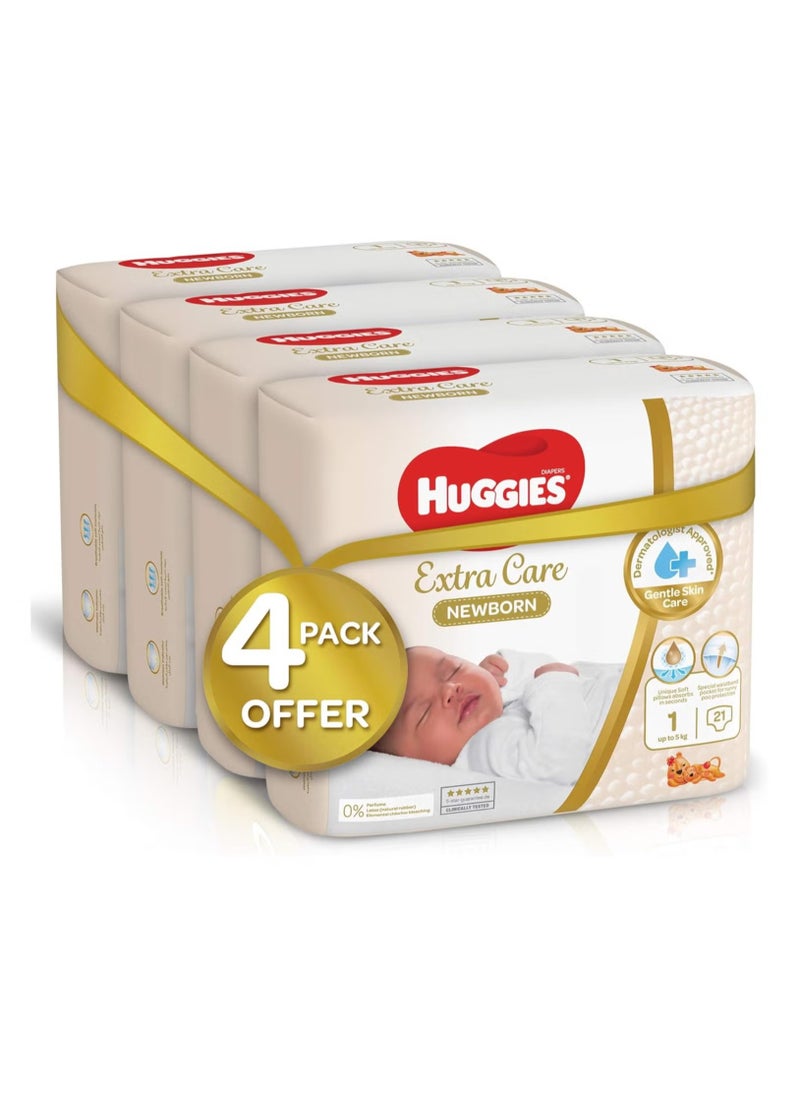 Huggies Extra Care Newborn, Size 1, Up to 5 kg, Mega Pack, 84 Diapers