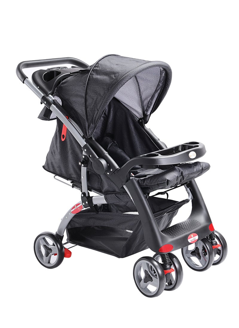 Baby Canopy Pram Stroller -Lightweight Baby Canopy Stroller with Snack Tray,  Adjustable Footrest, Safety Harness, and Storage Basket - Perfect for Ages 0 to  5 Years