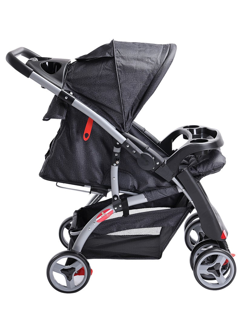 Baby Canopy Pram Stroller -Lightweight Baby Canopy Stroller with Snack Tray,  Adjustable Footrest, Safety Harness, and Storage Basket - Perfect for Ages 0 to  5 Years
