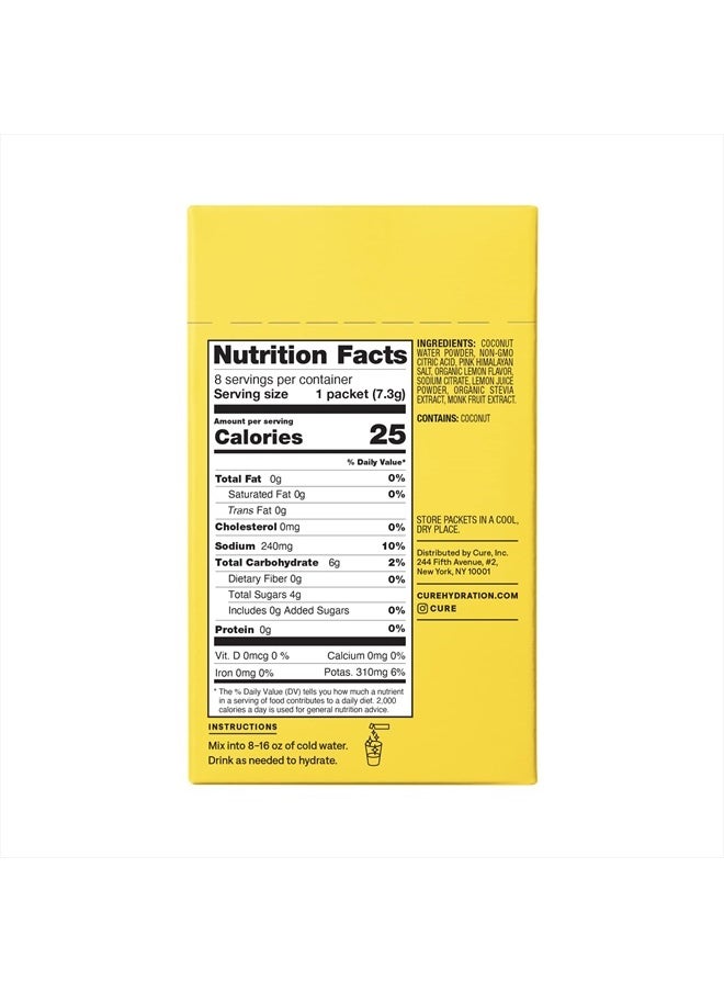 Plant-Based Electrolyte Drink Mix | No Added Sugar | FSA & HSA | Dehydration Relief Powder Made with Coconut Water | Non-GMO | Vegan | Box of 8 Packets - Lemonade