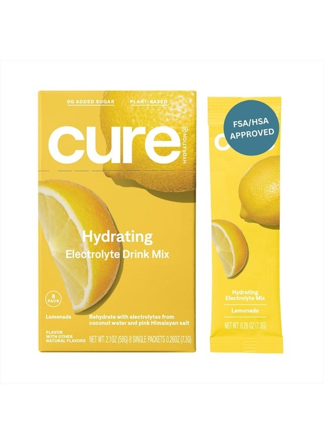 Plant-Based Electrolyte Drink Mix | No Added Sugar | FSA & HSA | Dehydration Relief Powder Made with Coconut Water | Non-GMO | Vegan | Box of 8 Packets - Lemonade